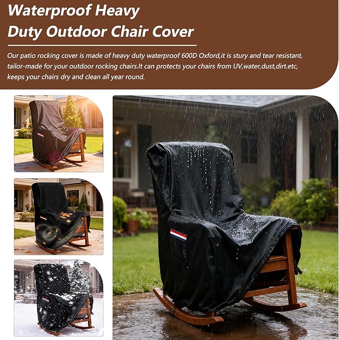 Outdoor Recliner Chair Cover,600D Heavy Duty Waterproof Patio Reclining Lounge Chair Cover,Outdoor Furniture Covers for Lawn/Garden Recliner Chiar,Black