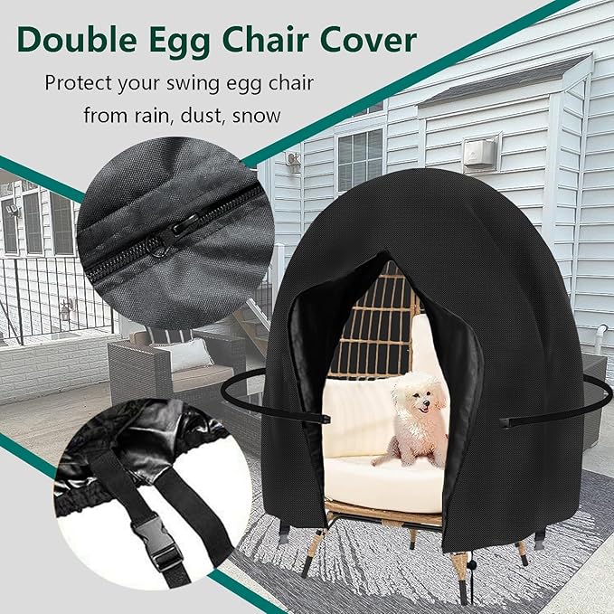 FLYMEI Egg Chair Cover Waterproof Double Egg Chair Covers for Outdoor Furniture 420D Patio Hanging Swing Chair Cover 91x80 inches, Black