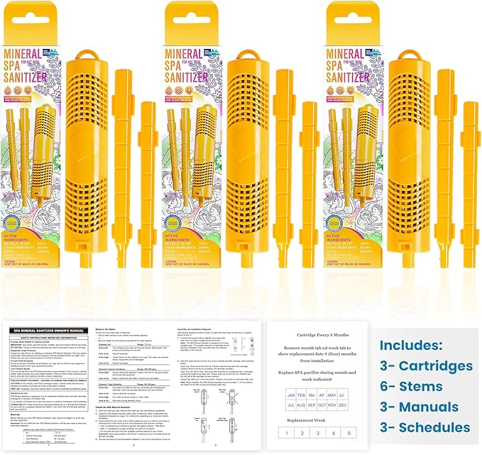 Replacement for Nature2 W20750 Spa Mineral Sticks Hot Tub in-Filter Cartridge Last for 4 Months Universal for Hot Tub Spa Swimming Pool All Spas Flow Rates Up to 1000 Gallons (Yellow 3-Pack)
