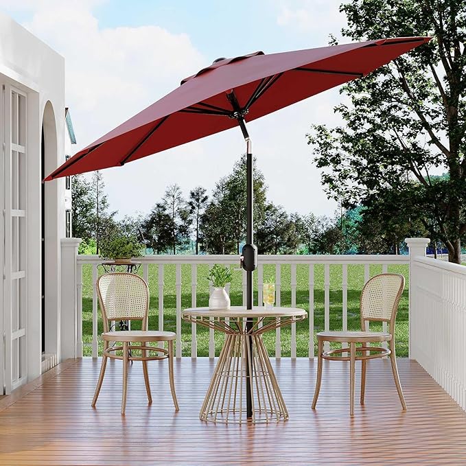 Garvee 9 ft Patio Umbrella - 8 Sturdy Ribs Outdoor Table Umbrella with Crank Lift & Push Button Tilt - Market Umbrella for Pool, Deck, Yard, Garden - Red