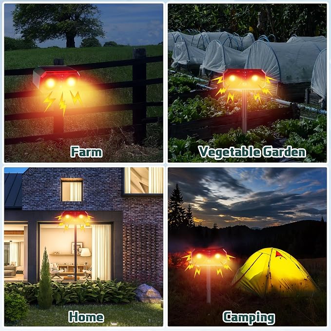 Qualirey 6 Pcs Solar Outdoor Motion Sensor Alarm with Stake Animal Deterrent Dog Barking Sensor 13 Sound 130dB Loud Noise Maker 4 Mode with USB Remote Control Support Recording Volume Adjustment