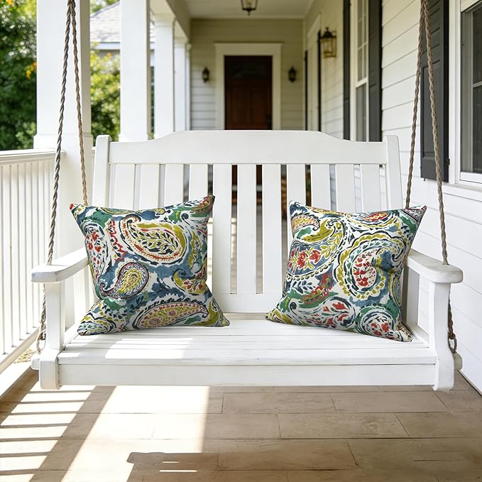 LVTXIII 2 Pack Outdoor Throw Pillow Covers for Patio Furniture, 16x16 Inch Square Pillow Case, Water-Repellent Cushion Covers for Garden, Porch, Sofa, Paradise Paisley