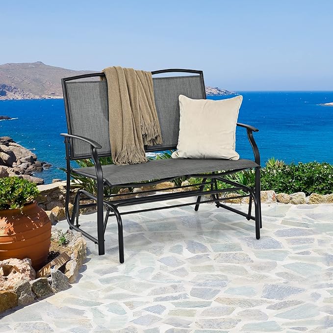 Giantex Patio Glider Benches for Outside, Swing Glider Chair with Steel Frame, 400 LBS Capacity, Patio Swing Rocker, 2-Person Loveseat for Backyard, Poolside, Lawn, Balcony, Porch Glider Bench(Gray)