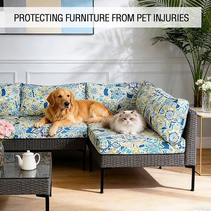 14Pieces Patio Cushion Covers Replacement Outdoor Water-Resistant Couch Covers Splashproof UV-Resistant Furniture Protectors Cushion Sofa Slipcovers Set with Zippers,Cover Only