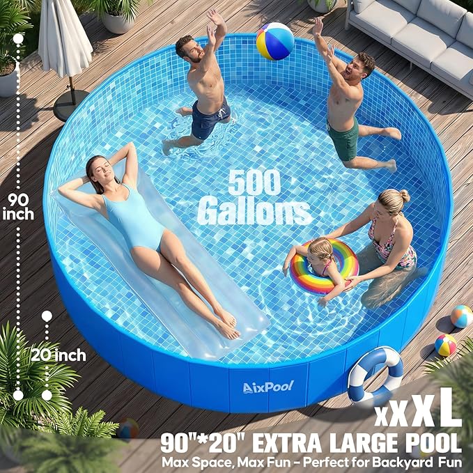2026 Large Foldable Pool,Non-Inflatable Pool for Adult,Foldable Swimming Pool,Plastic Kiddie Portable Pool,Collapsible Kid Pool for Backyard,Oversized Easy Setup Family Pool for Adult,7.5FT