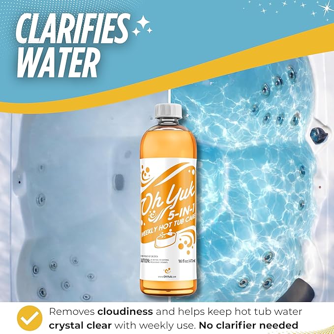 Oh Yuk Hot Tub Cleaner + 5 in 1 Weekly Hot Tub Care Combo, Hot Tub Chemicals, Hot Tub Jet Cleaner, Spa Chemicals for Hot Tub, Water Clarifier, Conditioner and Spa Treatment