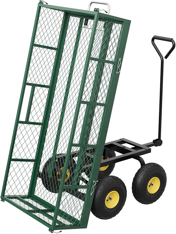 Garvee 900 lbs Steel Garden Dump Cart with Removable Sides, Convert to Flatbed, Heavy Duty Yard Cart with 180°Rotating Handle & 10" All Terrain Wheels, Utility Dump Wagon for Lawn Farm Backyard