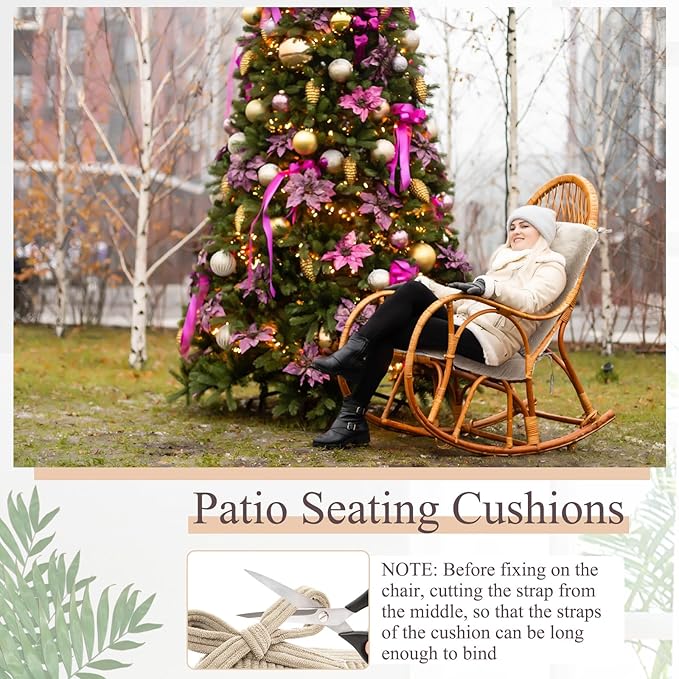 Juexica 4 Set Outdoor Patio Chair Cushions Corduroy Seat High Back Tufted Pillow Replacement Rocking Patio Chair Pads for Outdoor Indoor Home Office (Beige)
