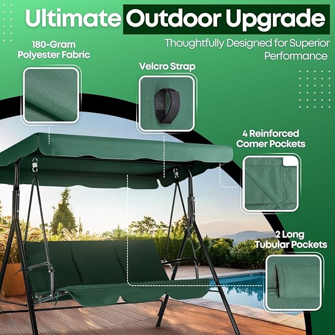Flexzion Replacement Canopy for Outdoor Swing - 75" x 52" / 1.90m x 1.32m 2 Seat Bench Glider Swings Shade Fabric UV Weather Waterproof for Outdoor Garden Patio Yard Park Porch Seat Furniture, Green