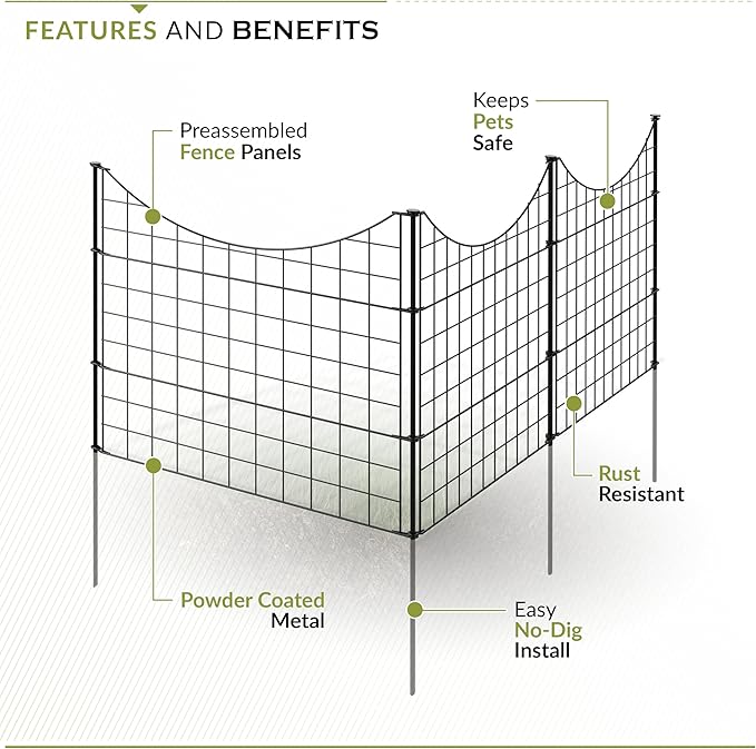 25in H (5 Fence Panels) No Dig Easy Install Zippity Black Metal Fence, Decorative Garden Barrier for Dogs, Temporary Animal Enclosure, Yard Border Panels, WF29001