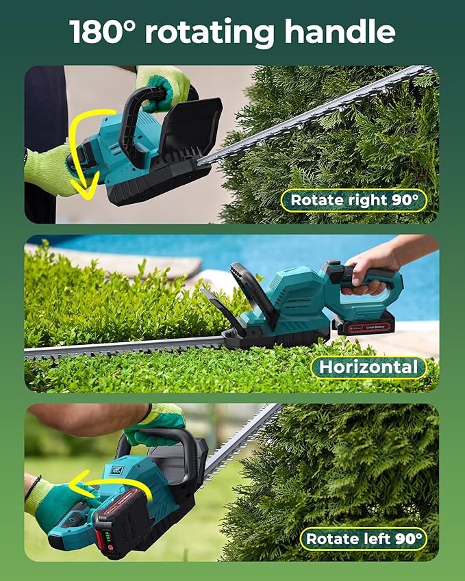 20'' Hedge Trimmer Cordless with Battery, 3000RPM Electric Handheld Bush Clipper with 2pcs 2000mAh Rechargeable Batteries, 180° Rotatable Head, 2/3'' Blade Gap Blue,Gifts for Mother’s Day