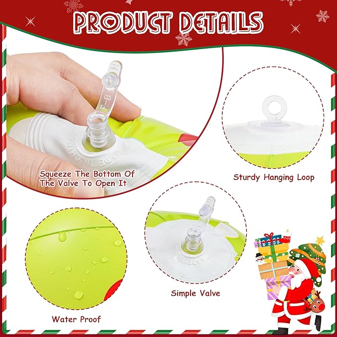 12 Pcs 7.5/9 Inch Large Christmas Inflatable Ball Outdoor Hanging Ornament Blow Up Xmas Inflatable Ornaments PVC Christmas Decoration Ball for Yard Lawns Porch Garden Front Door Holiday Decor