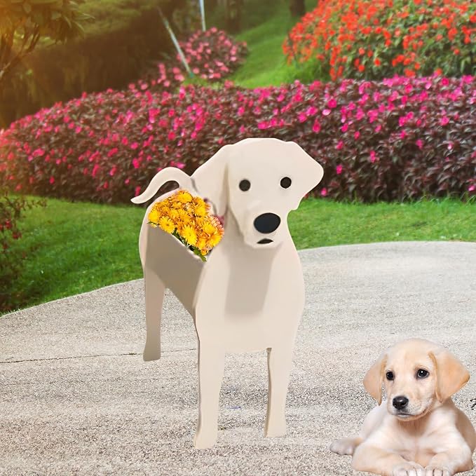 White Labrador Dog Planter Plant Pots,Cute Dog Flower Planter,Gifts for Pet Lovers,Unique Animal Plant Pots,Office,Indoor Outdoor Garden Decor(9.45 * 6.38 * 13.39in)