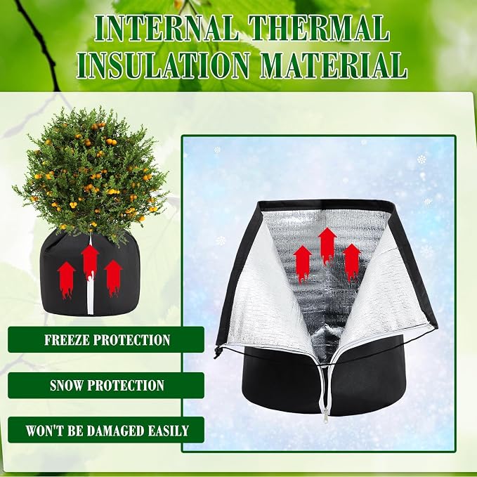 Windyun 4 Pack Plant Winter Protection Pot, 2 PCS 19.7" x 17.7" and 2 PCS 25.6" x 27.6" Flower Pot Protection Bags Cold Weather Plant Cover for Winter Outdoor Fruit Trees Potted(Black)