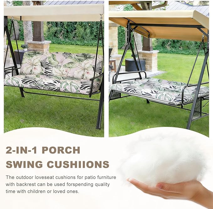 Porch Swing Cushion with Backrest,Waterproof Bench Cushion for Outdoor Furniture,2-3 Seater Replacement Thickened Swing Cushion with Ties,Patio,Outdoor,Backyard and Garden (Zebra Floral,40x40")