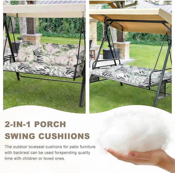 Porch Swing Cushion with Backrest,Waterproof Bench Cushion for Outdoor Furniture,2-3 Seater Replacement Thickened Swing Cushion with Ties,Patio,Outdoor,Backyard and Garden (Zebra Floral,60x40")