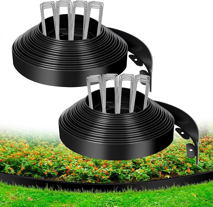 2 Inch x 133 FT (Multiple Sizes Available) Landscape Edging, Garden Edging Borders with 130pcs Upgrade Stakes, Flexible No Dig Plastic Garden Border for Lawn, Landscaping, Flower Beds, tree and Yard