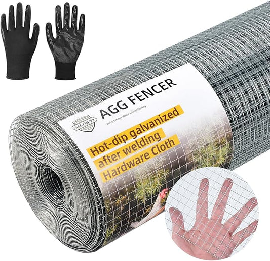 Hardware Cloth 1/2 inch 48 x 100ft Chicken Wire Fencing, Hot-Dipped Galvanized After Welding Garden Plant Supports Welded Metal Chicken Wire Poultry Animal Netting Cage Screen, with Gloves