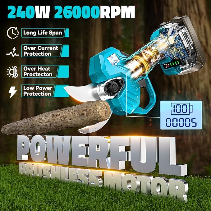 Cerycose Electric Pruning Shears Compatible with Makita 18v Battery, 0.8-2 Inch Max Cutting Diameter Electric Pruner with LCD Display & Imported SK7 Steel Blades for Gardening Tree Pruning(No Battery)