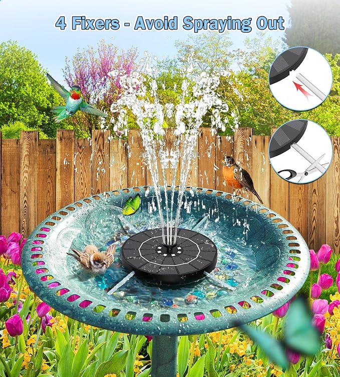 SZMP Solar Water Fountain, 2026 Upgrade 3.5W Solar Bird Bath Fountain Pump with Color LED Lights, 7 Nozzles & 4 Fixed Rods for Garden, Patio, Pond, Pool, Fish Tank, Outdoor Water Feature