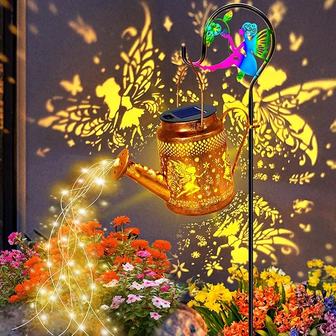 Solar Lanterns Outdoor Waterproof, Gifts for Mom Grandma Women Wife Daughter Mother's Day, Fairy Watering Can Garden Decor with Shepherd Hook, Hanging Solar Lights Yard Art Outside Patio Path Decor