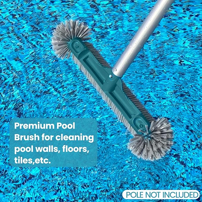 18” Pool Brush Head - Plastic Pool Brushes with Round Ends for Cleaning Swimming Pool Walls, Steps & Corners, Safe for Vinyl Liner(No Pole)