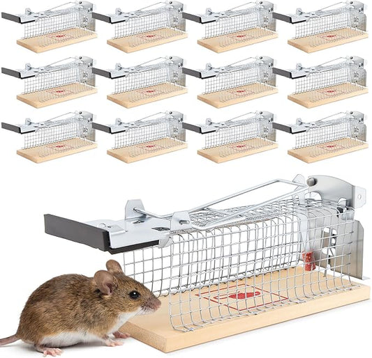 12 Pack Small Humane Mouse Trap, 6 x 2.4 x 2.8 Inch, No Kill, Catch and Release, Reusable Live Mouse Trap, Indoor Outdoor Rat Cage for Small Live Rodent Chipmunk Squirrel Mole Safe Control