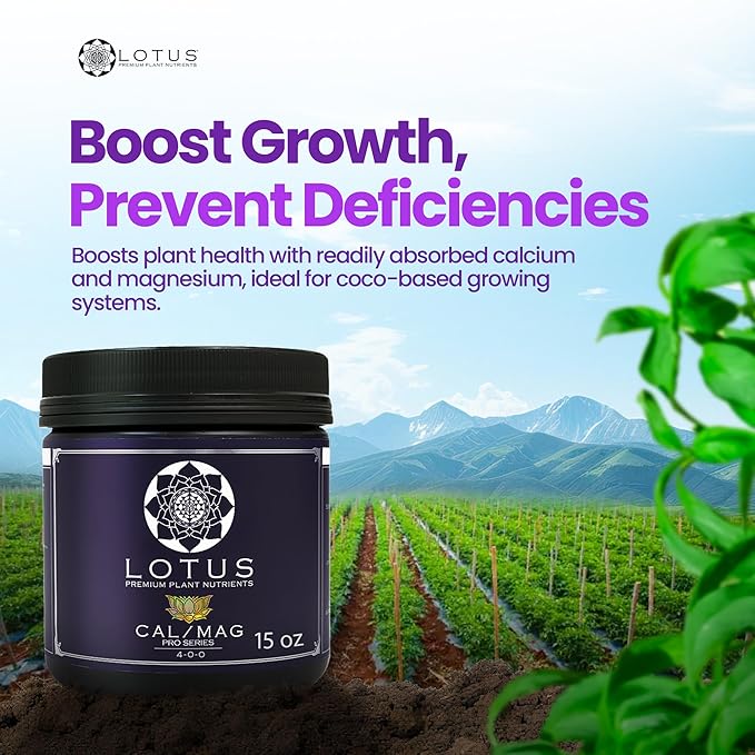 Lotus Nutrients Cal-Mag Pro Series, Calcium Magnesium Supplement for Hydroponic Plants, Water Soluble Powder for Coco Coir, LED Grows, and RO Water, Indoor and Outdoor Gardens (15oz)