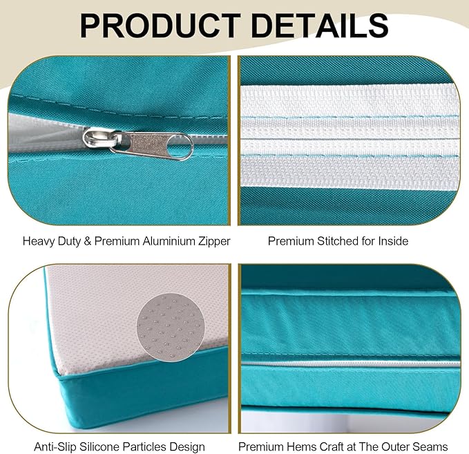 Outdoor Replacement Cushions for Patio Furniture, Splash-Resistant and Fade-Resistant 14 Pieces Outdoor Couch Cushion, 25.6x25.6x4 Inch Sofa Pad with Removable Fabric Cover