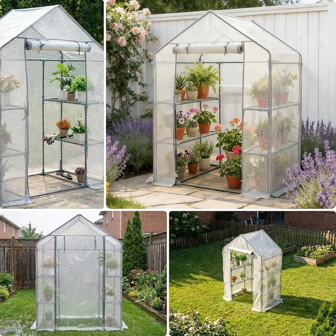 Walk-in Greenhouse 55*29*77in - Heavy Duty Outdoor Plant Shelter with Steel Frame & Durable PE Cover, Easy Assembly Garden Greenhouses for Patio/Lawn to Protect Plants from Frost & Rain