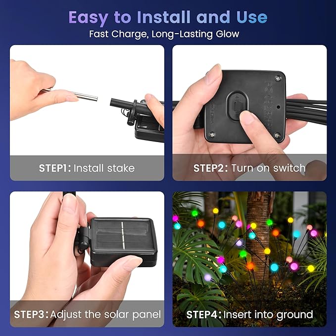 Solar Garden Lights Swaying, 60 LED Firefly Lights Outdoor Waterproof, Garden Decor Solar Lights Outdoor for Yard Porch Patio (6 Pack Multi-Colored)