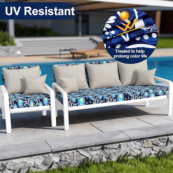 Smiry Waterproof Patio Cushion Covers, Stretch Outdoor Couch Slipcovers Replacement Washable Furniture Protector Sofa Chair Seat Cover for Dogs and Pets (4 Pcs, Midnight Blue)