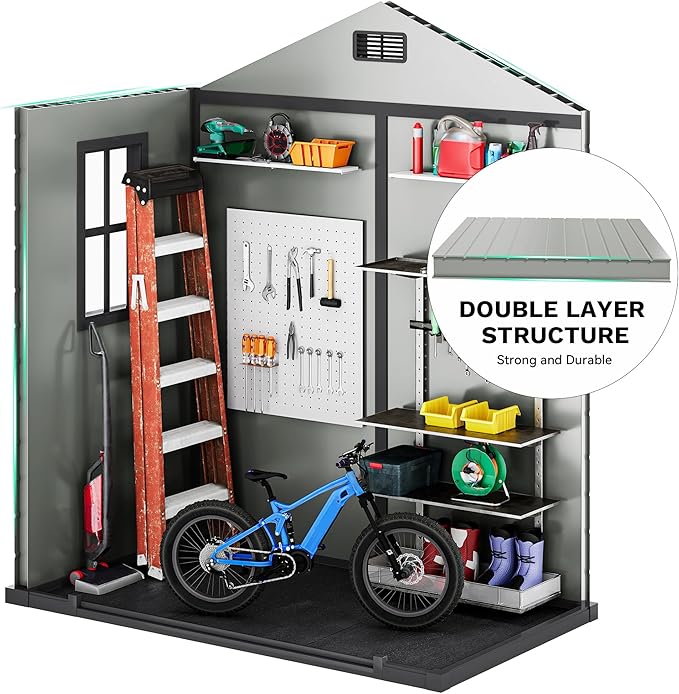 DWVO 6x4 FT Resin Storage Shed with Reinforced Floor, Outdoor Storage Shed with Lockable Door, Window and Vents, Waterproof Plastic Tool Storage for Garden, Backyard, Patio, Lawn(Blue-Gray+Black)