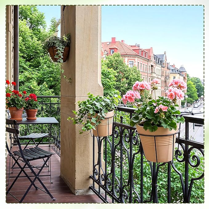 Novabright 3 Pcs Adjustable Hanging Railing Planter Fit for 1.5 to 5 Inches Railing Metal Hanging Plant Baskets Fence Plant Holder for Outdoor Garden Fence Balcony Deck Porch, 10 Inch, Black