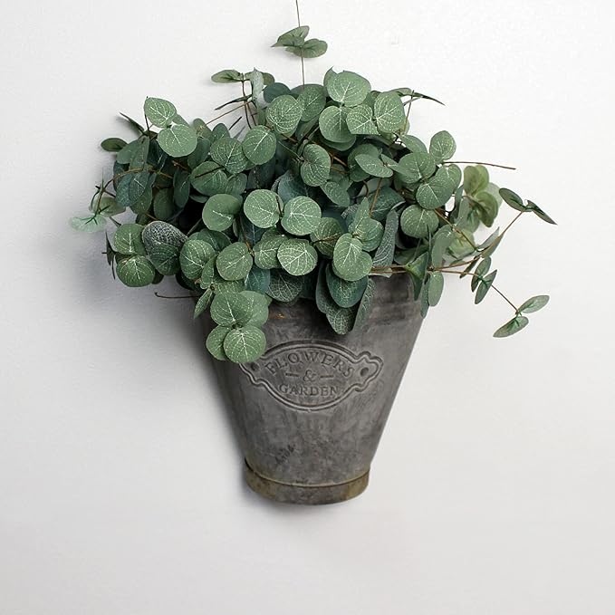 CVHOMEDECO. Farmhouse Galvanized Wall Planter Rustic Metal Flower Holder Wall Mount Flower pots for Garden and Wall Decor, Set of 2