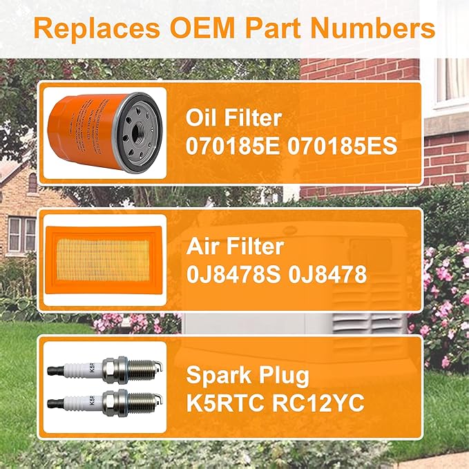 6485 Maintenance Kit Replacement Oil Air Filter for Generac 0J8478S 070185ES fits Most 16 to 26 kw Air Cooled Generators 20kW and 22kW Standby Generators with 999cc Engine