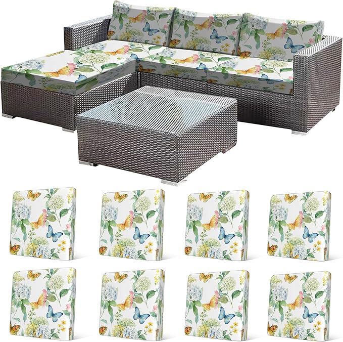 CALBODE 8 Pcs Stretch Outdoor Seat Cushion Covers, Washable Chair Seat Cover for Patio Furniture Cushions Soft Indoor and Outdoor Couch Cover Replacement (Colorful Garden, Cover Only)