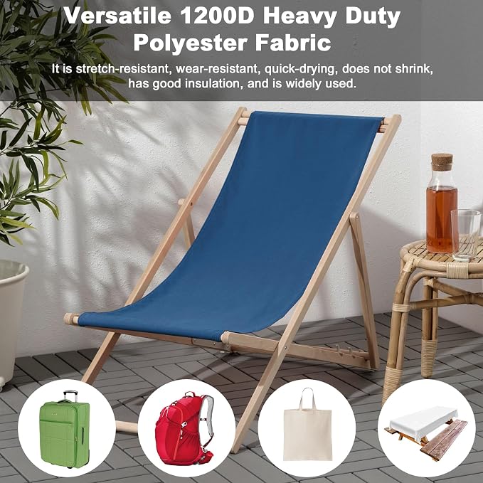 Thickened Waterproof Canvas Fabric by The Yard, 1200D 58" W Outdoor Upholstery Material Heavy Duty Fabric Water Resistant Sewing Material for Chair Patio Cushion Purse Bag, 3 Yard Ocean Blue