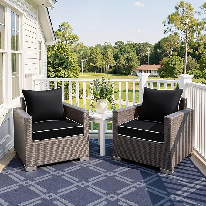 MIULEE Black Outdoor Seat Cushion 22x22 Inch Waterproof & 3 Year Fade Resistant Deep Seat and Back Cushion for Patio Furniture Chair Sofa Couch with Handle and Adjustable Straps