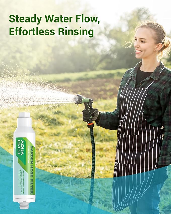 AQUACREST Garden Hose Water Filter for Plants, Greatly Reduces Chlorine, Odor, Improve Plants Health, Ideal for Organic Gardening, Farming and Pets, Pack of 2 (Package May Vary)