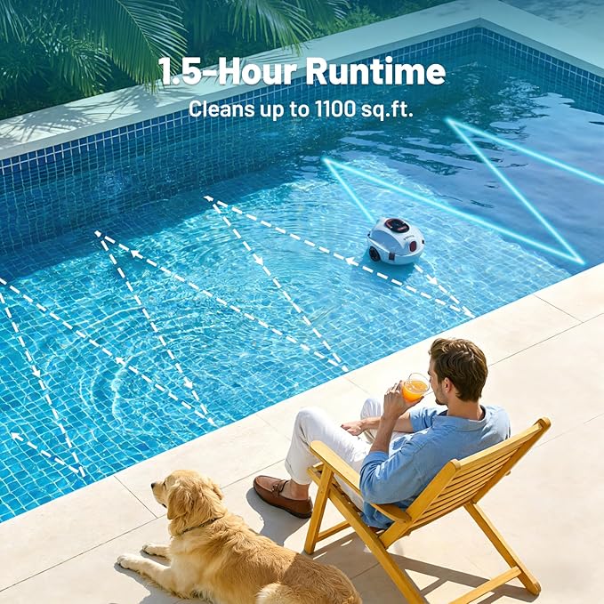 VONKO P10 Cordless Robotic Pool Cleaner, 100-Min Runtime, Pool Vacuum for Above Ground Pool & Flat Inground Pool, Automatic Self-Parking, Easy Debris Removal