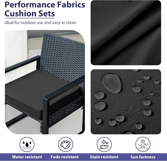 IPYNBAP Outdoor Chair Cushions Set of 4 -Waterproof Outdoor Seat Cushions for Patio Furniture, Patio Chair Cushion with Handle and Ties, Out Door Chair Pads,17x16x2-Square, Black