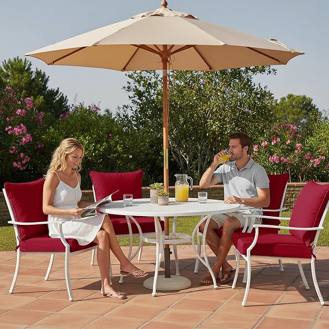 Summsun Waterproof Patio Cushions for Outdoor Furniture, Fade Resistant Back Pillow and Seat Cushion Set for Couch Replacements, 24 x 24 Inch, Red, 1 Set