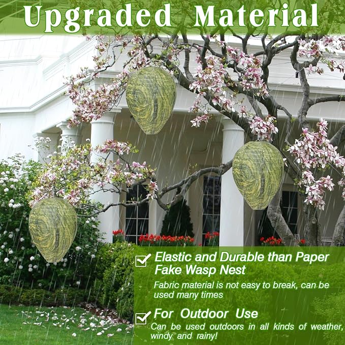 ZeeDix 2 Pack Hanging Wasp Nest Decoy for Outdoor, Home and Garden(8.66"×11",Dark Green)