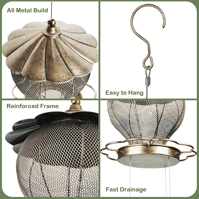 MYITYARD Bird Feeders for Outdoors, Large Capacity Metal Hanging Bird Feeder, Easy Fill Wild Bird Feeders for Garden Yard Decorative, Attracting Wild Birds, Vintage Bronze