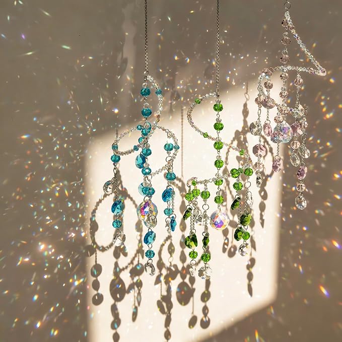 H&D HYALINE & DORA 3 Pcs Crystal Suncatchers, Spiral Sun Catchers Indoor Window, Boho Healing Wind Chimes Hanging Crystals for Home Garden Wedding Decoration(Pink,Green,Blue)