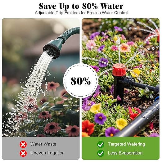 Drip Irrigation Kit for Garden, Automatic Watering System with Quick Connect Fittings, Adjustable Spray Nozzles, Water Saving Irrigation System for Yard, Greenhouse, Lawn & Potted Plants (106FT)