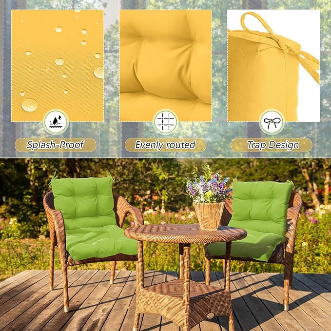 Marsui 4 Pcs Outdoor Indoor High Back Chair Cushions Patio Furniture Tufted Pillow with Ties Water-Resistant Replacement Outdoor Rocking Chair Cushions, 42 x 21 Inches (Yellow,Solid Color)