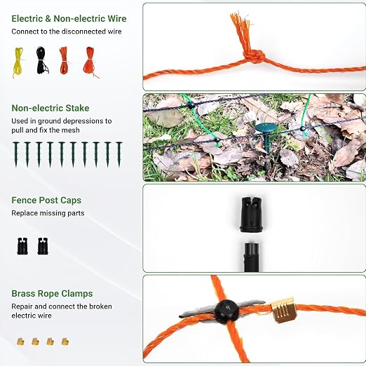 Electric Fence Netting 42.5" H x 164'L | with Posts and Double-Spiked Stakes, Portable Livestock Nets for Backyards, Homesteads, Gardens, Farms, and Ranches