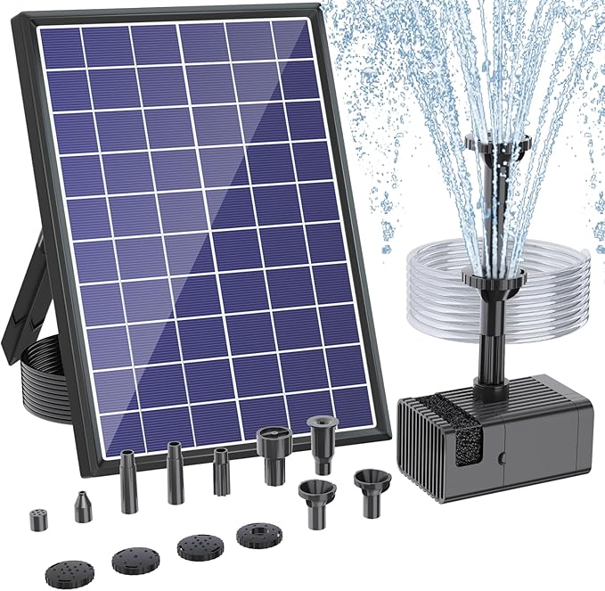 Antfraer Solar Fountain Pump for Bird Bath 6.5W, Solar Water Pump with Dry-Run Protection, Solar Fountain with Double-Layer Nozzles & 5FT PVC Tubing for Small Pond Bird Bath Waterfall DIY